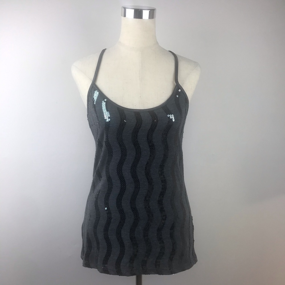 Geri C. New York  Grey Sequin Scoop Neck Tank Top